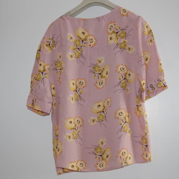 Madewell Pink Floral Button-Up Blouse viscose short sleeve top size L - Picture 12 of 12